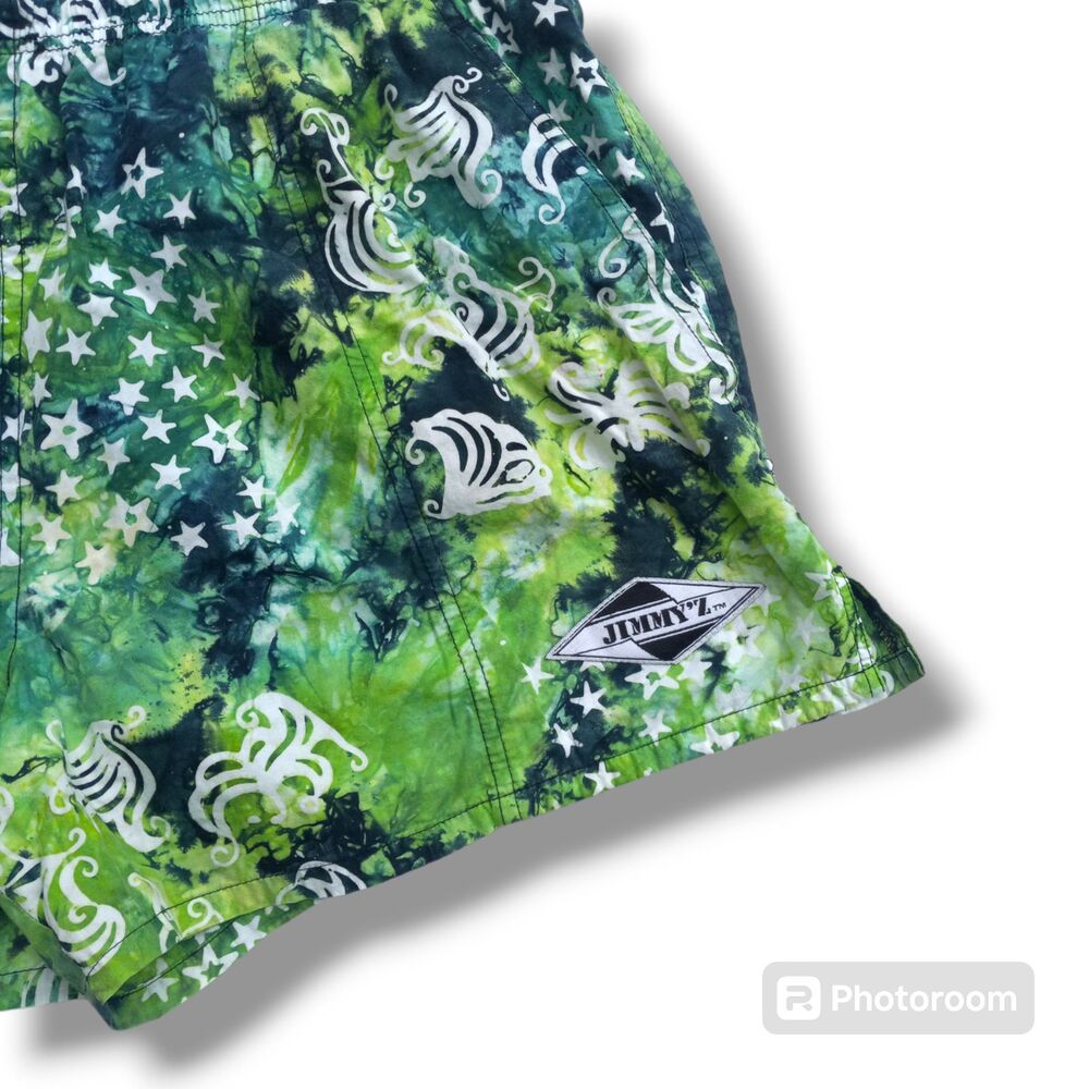 Vintage Jimmy'Z Tie Dye Swim Trunks-Large-Stars-Drawstring-Pockets-4" Inseam - Picture 3 of 8